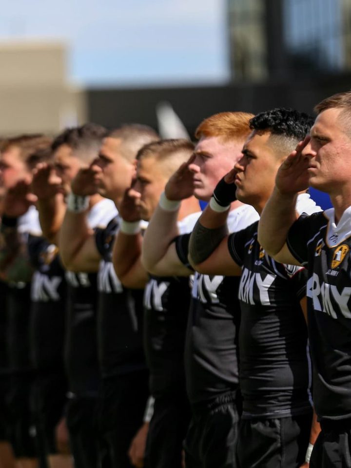 USA Military Rugby line up for the national anthem