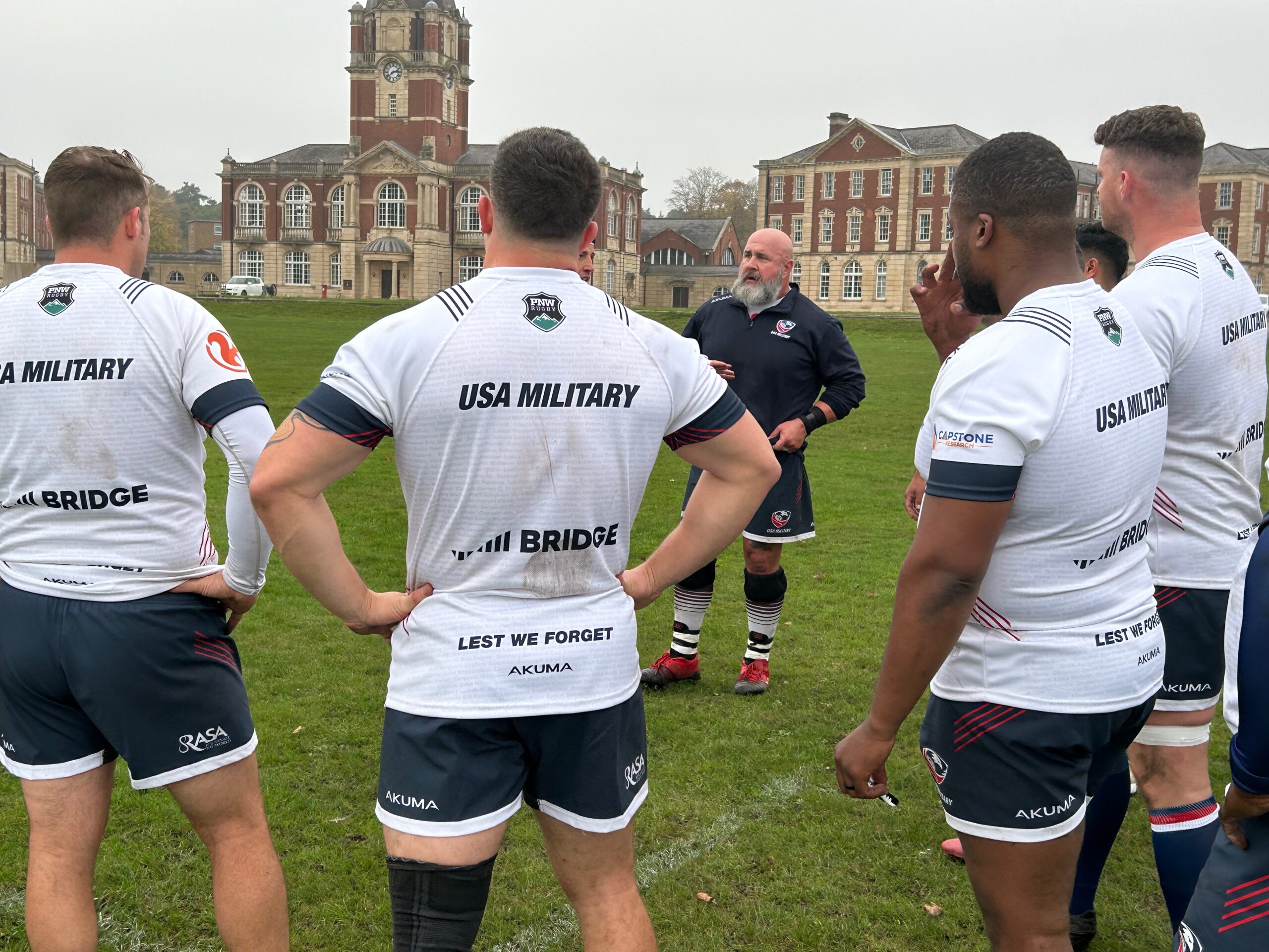 USA Military Rugby Team Arrives at the Royal Military Academy at Sandhurst, England
